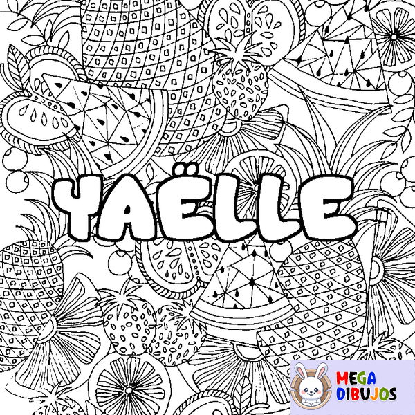 Coloraci&oacute;n del nombre YA&Euml;LLE - decorado mandala de frutas