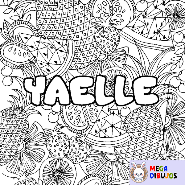 Coloraci&oacute;n del nombre YAELLE - decorado mandala de frutas