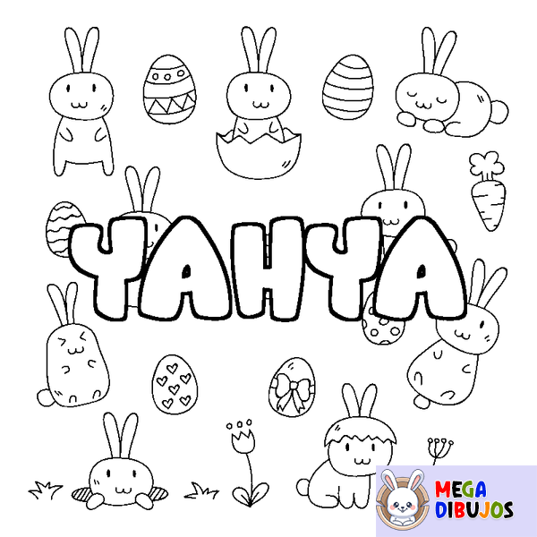 Coloraci&oacute;n del nombre YAHYA - decorado Pascua