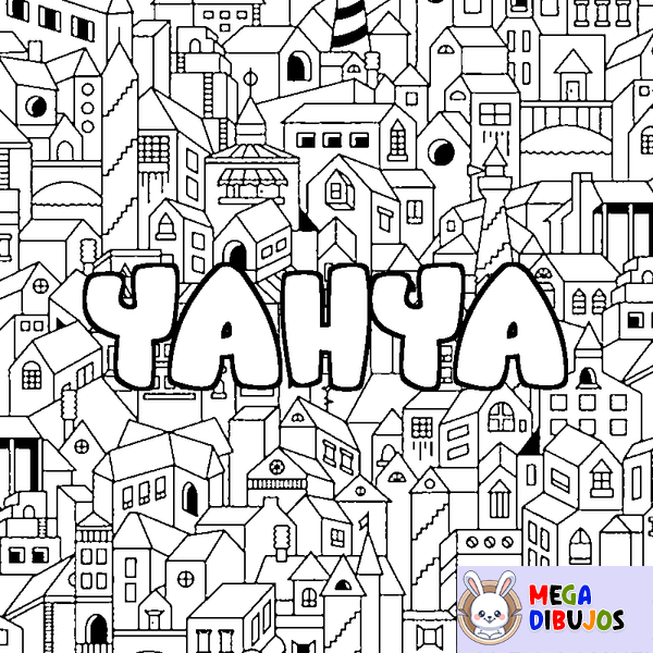 Coloraci&oacute;n del nombre YAHYA - decorado ciudad