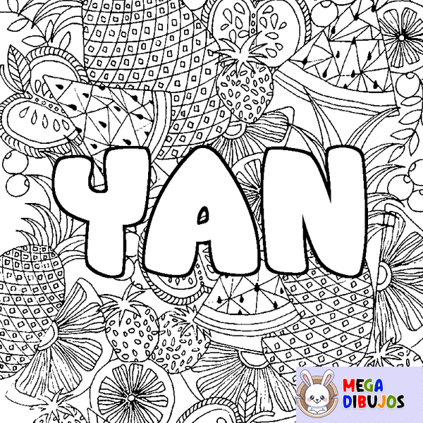 Coloraci&oacute;n del nombre YAN - decorado mandala de frutas