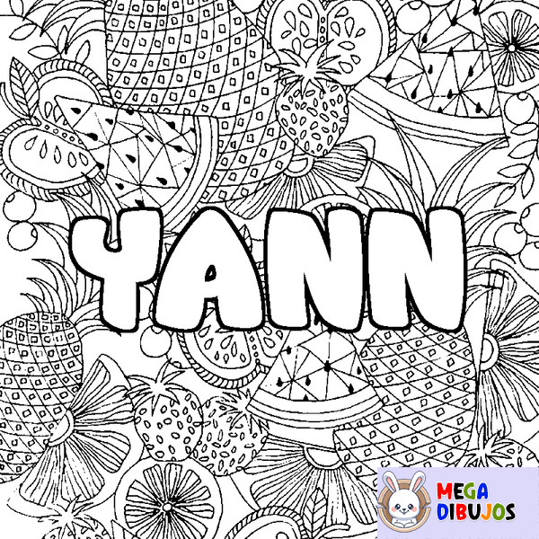 Coloraci&oacute;n del nombre YANN - decorado mandala de frutas
