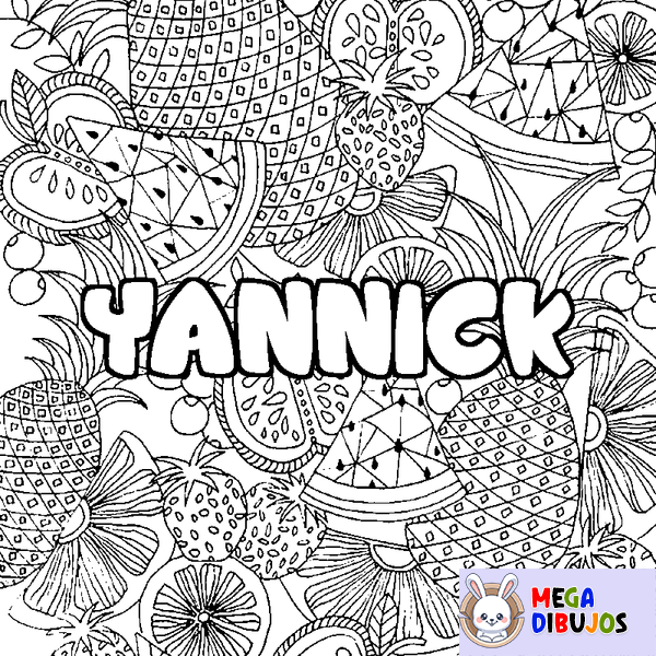 Coloraci&oacute;n del nombre YANNICK - decorado mandala de frutas
