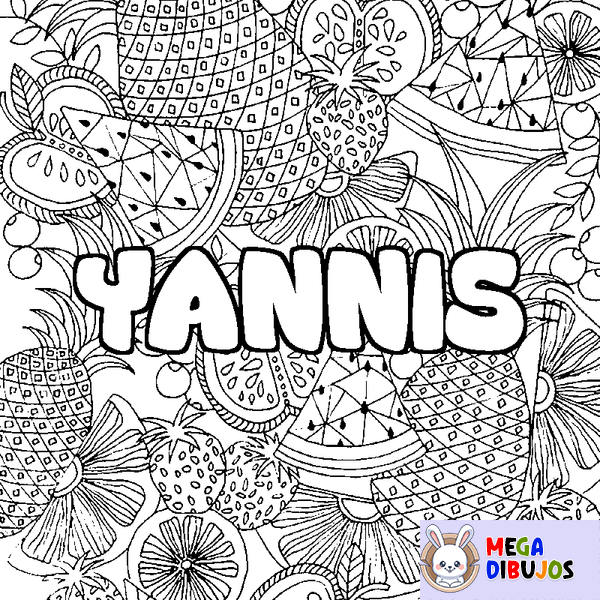 Coloraci&oacute;n del nombre YANNIS - decorado mandala de frutas