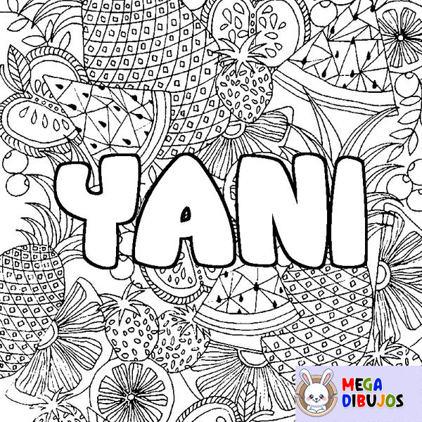 Coloraci&oacute;n del nombre YANI - decorado mandala de frutas