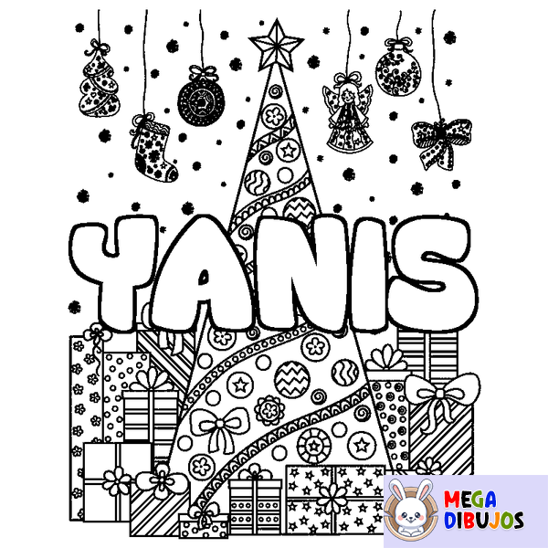 Coloraci&oacute;n del nombre YANIS - decorado &aacute;rbol de Navidad y regalos
