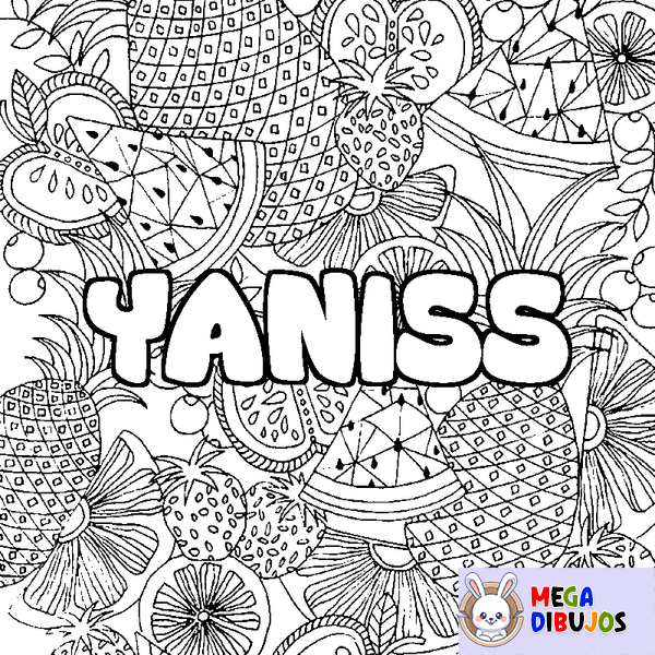Coloraci&oacute;n del nombre YANISS - decorado mandala de frutas