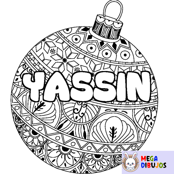 Coloraci&oacute;n del nombre YASSIN - decorado bola de Navidad