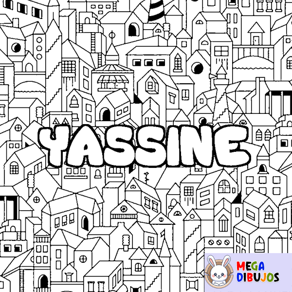 Coloraci&oacute;n del nombre YASSINE - decorado ciudad