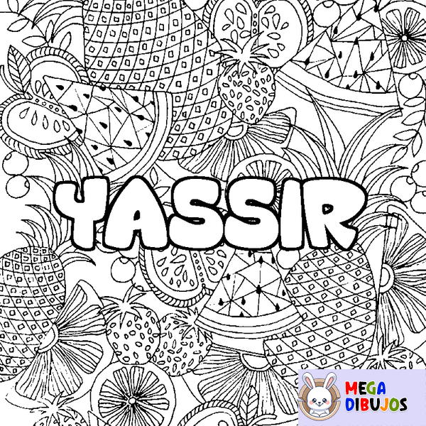 Coloraci&oacute;n del nombre YASSIR - decorado mandala de frutas