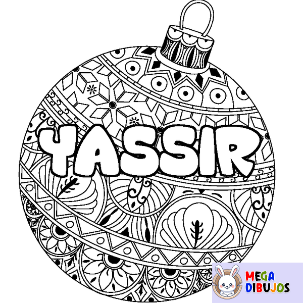 Coloraci&oacute;n del nombre YASSIR - decorado bola de Navidad
