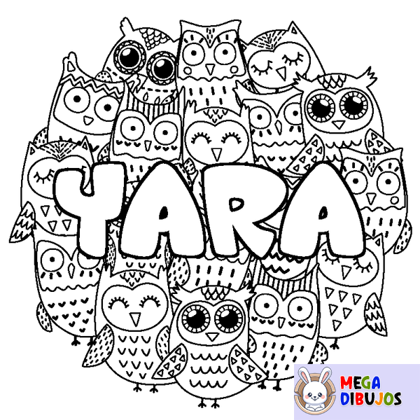 Coloraci&oacute;n del nombre YARA - decorado b&uacute;hos