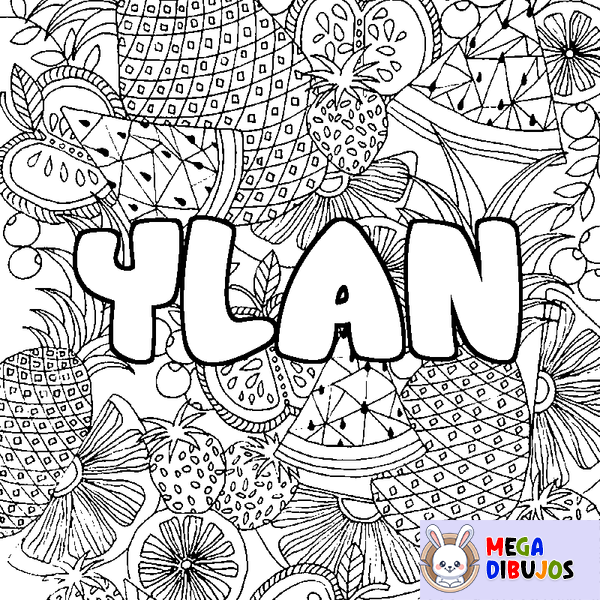 Coloraci&oacute;n del nombre YLAN - decorado mandala de frutas