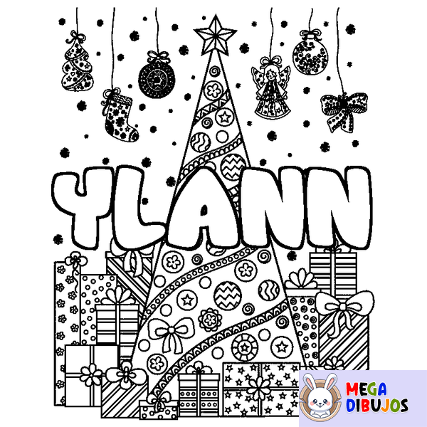 Coloraci&oacute;n del nombre YLANN - decorado &aacute;rbol de Navidad y regalos