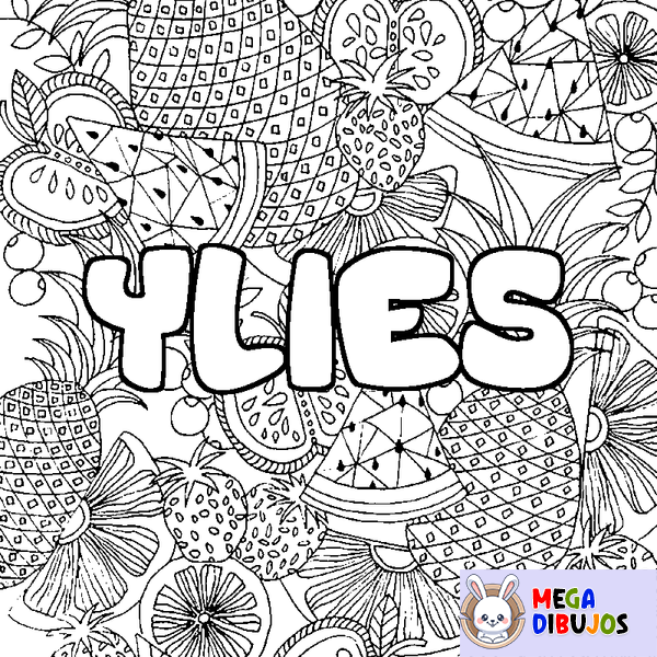 Coloraci&oacute;n del nombre YLIES - decorado mandala de frutas