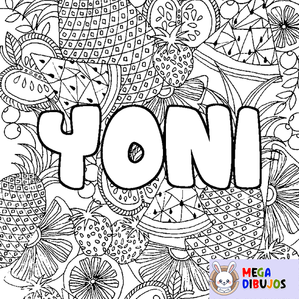Coloraci&oacute;n del nombre YONI - decorado mandala de frutas
