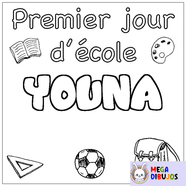 Coloraci&oacute;n del nombre YOUNA - decorado primer d&iacute;a de escuela