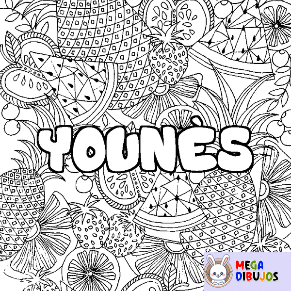 Coloraci&oacute;n del nombre YOUN&Egrave;S - decorado mandala de frutas