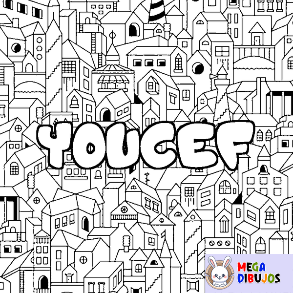 Coloraci&oacute;n del nombre YOUCEF - decorado ciudad