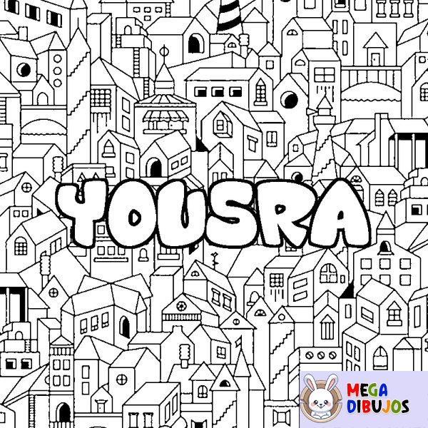 Coloraci&oacute;n del nombre YOUSRA - decorado ciudad