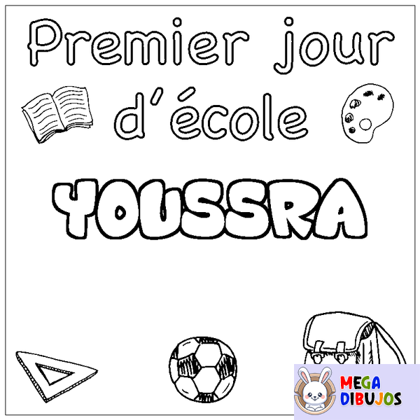 Coloraci&oacute;n del nombre YOUSSRA - decorado primer d&iacute;a de escuela