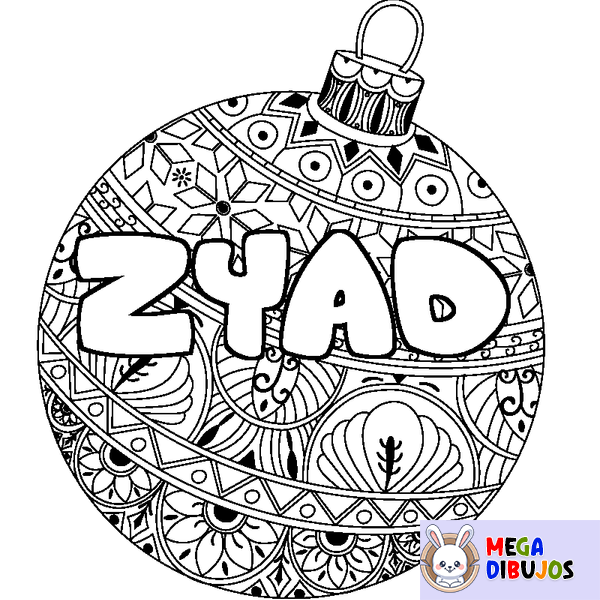 Coloraci&oacute;n del nombre ZYAD - decorado bola de Navidad