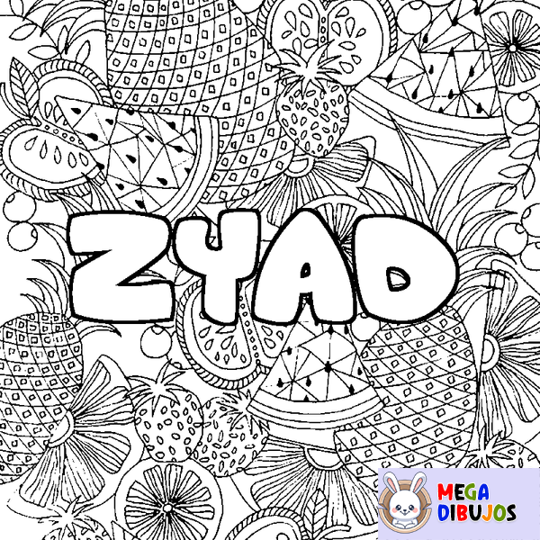 Coloraci&oacute;n del nombre ZYAD - decorado mandala de frutas