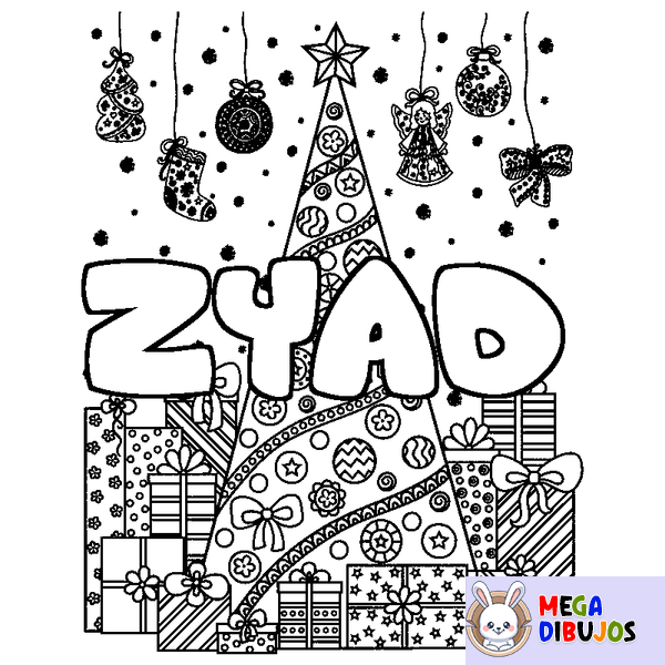 Coloraci&oacute;n del nombre ZYAD - decorado &aacute;rbol de Navidad y regalos