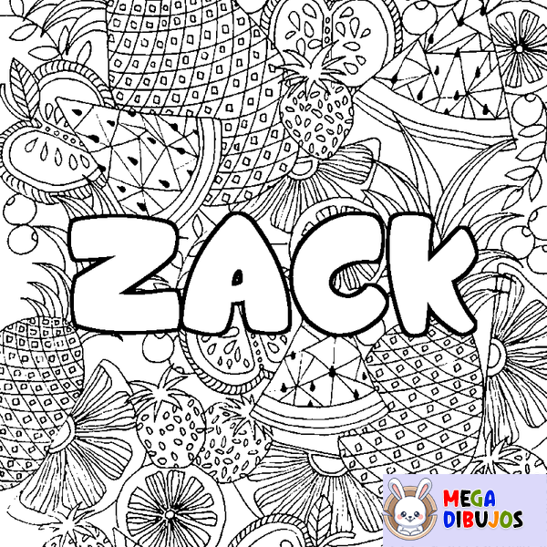 Coloraci&oacute;n del nombre ZACK - decorado mandala de frutas