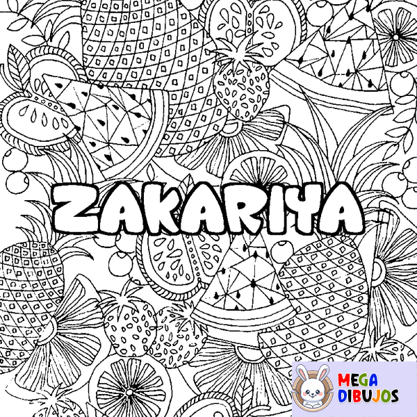 Coloraci&oacute;n del nombre ZAKARIYA - decorado mandala de frutas