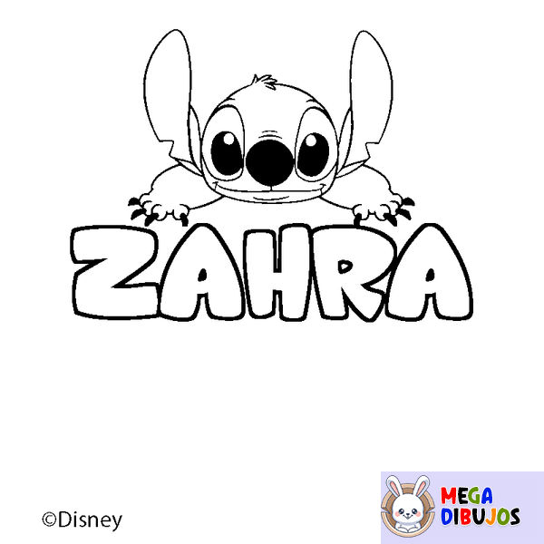 Coloraci&oacute;n del nombre ZAHRA - decorado Stitch