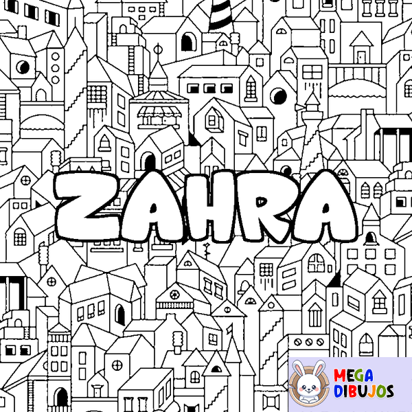 Coloraci&oacute;n del nombre ZAHRA - decorado ciudad