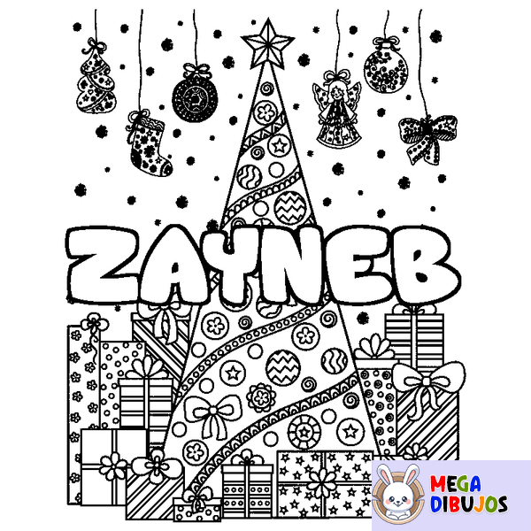 Coloraci&oacute;n del nombre ZAYNEB - decorado &aacute;rbol de Navidad y regalos
