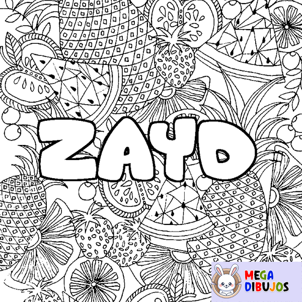 Coloraci&oacute;n del nombre ZAYD - decorado mandala de frutas