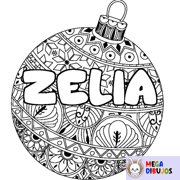 Coloraci&oacute;n del nombre ZELIA - decorado bola de Navidad
