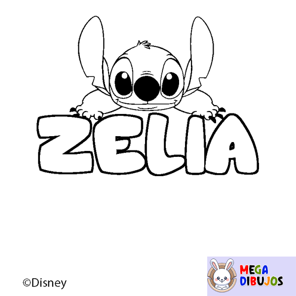 Coloraci&oacute;n del nombre ZELIA - decorado Stitch