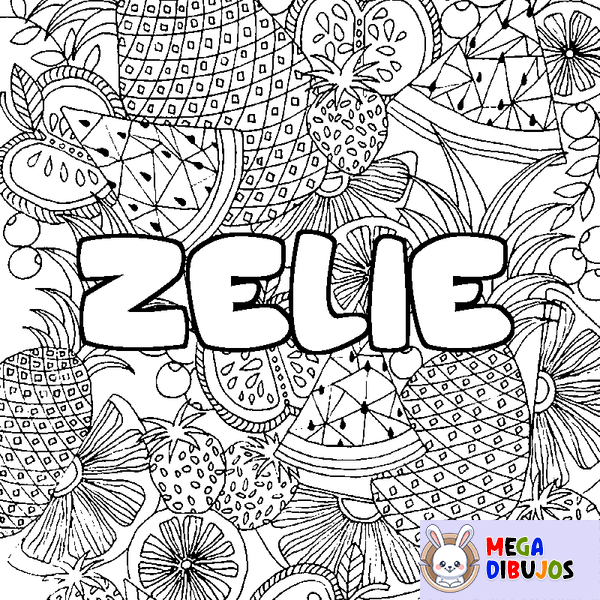 Coloraci&oacute;n del nombre ZELIE - decorado mandala de frutas
