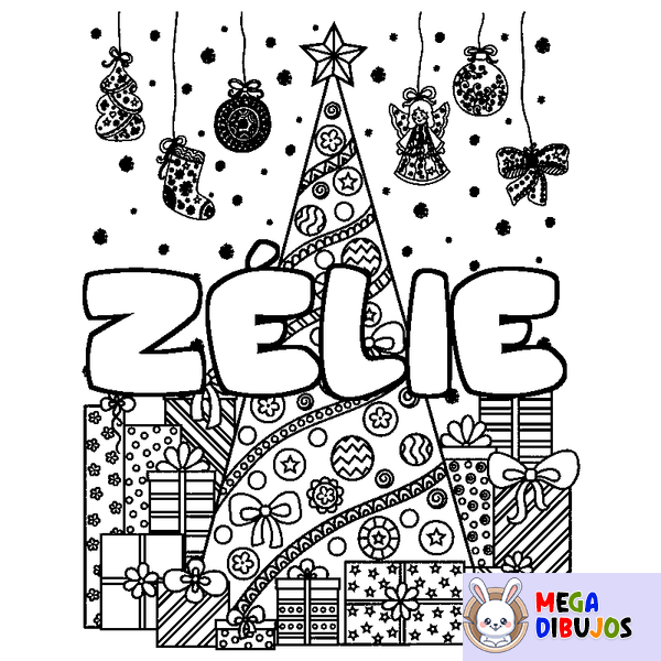 Coloraci&oacute;n del nombre Z&Eacute;LIE - decorado &aacute;rbol de Navidad y regalos