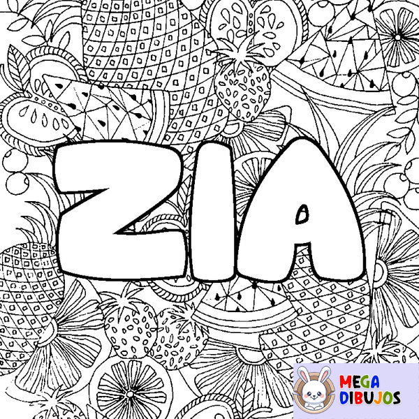 Coloraci&oacute;n del nombre ZIA - decorado mandala de frutas