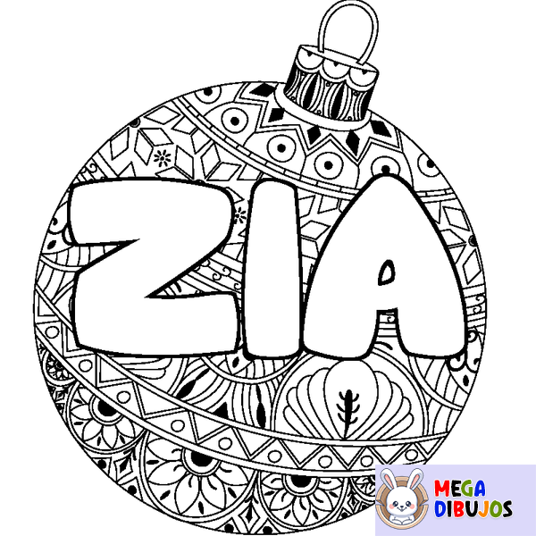 Coloraci&oacute;n del nombre ZIA - decorado bola de Navidad
