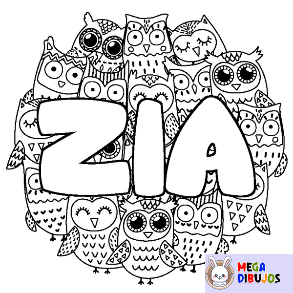 Coloraci&oacute;n del nombre ZIA - decorado b&uacute;hos