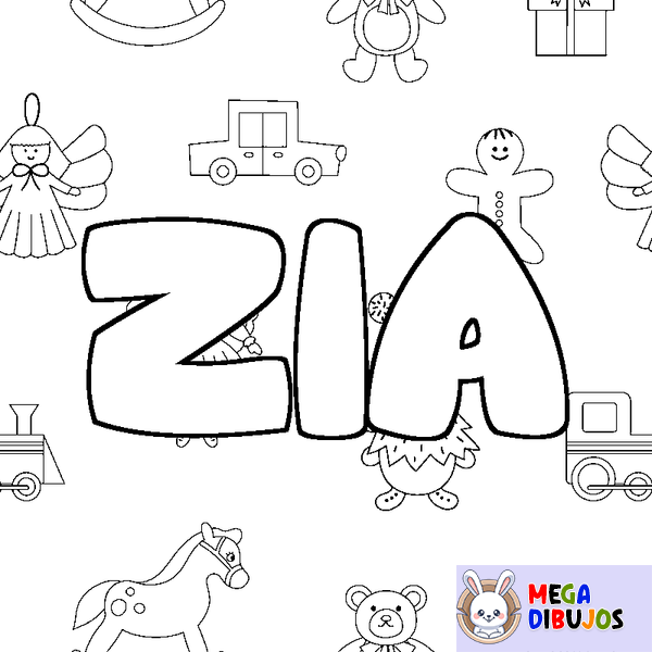 Coloraci&oacute;n del nombre ZIA - decorado juguetes