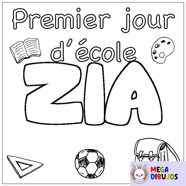Coloraci&oacute;n del nombre ZIA - decorado primer d&iacute;a de escuela