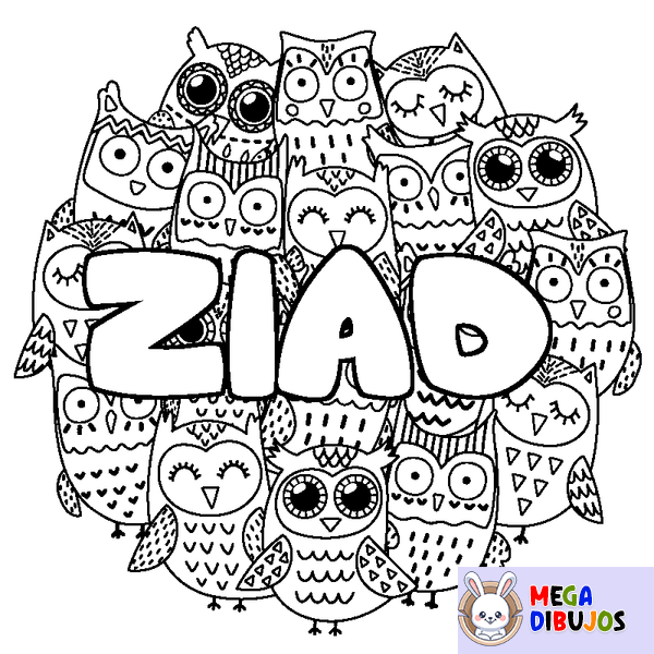 Coloraci&oacute;n del nombre ZIAD - decorado b&uacute;hos