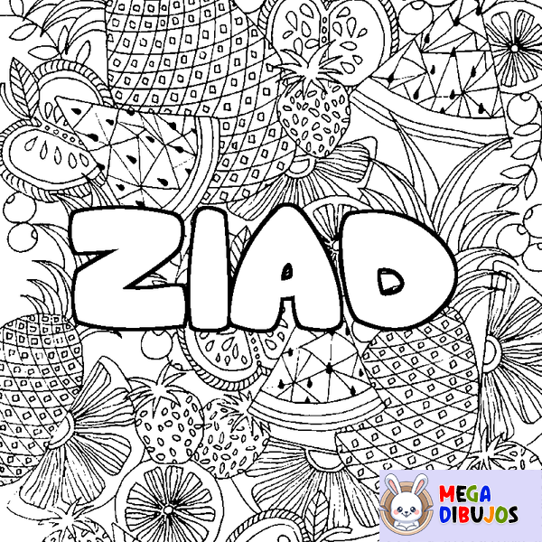 Coloraci&oacute;n del nombre ZIAD - decorado mandala de frutas