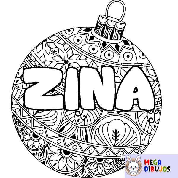 Coloraci&oacute;n del nombre ZINA - decorado bola de Navidad