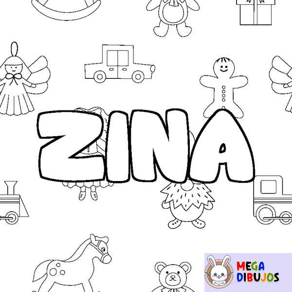 Coloraci&oacute;n del nombre ZINA - decorado juguetes