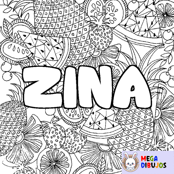 Coloraci&oacute;n del nombre ZINA - decorado mandala de frutas