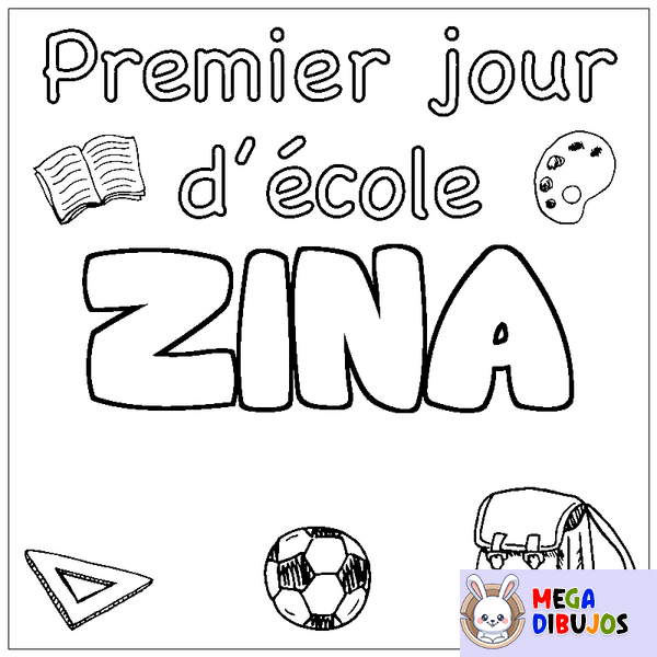 Coloraci&oacute;n del nombre ZINA - decorado primer d&iacute;a de escuela