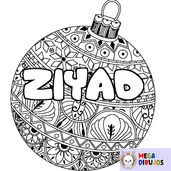 Coloraci&oacute;n del nombre ZIYAD - decorado bola de Navidad